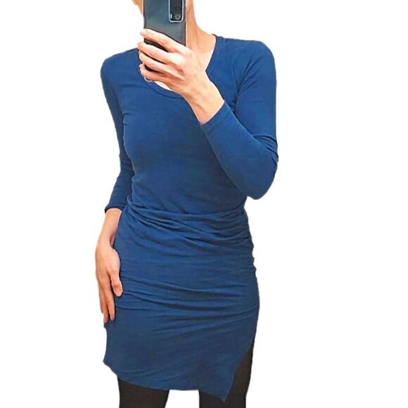 SUNDRY Anthropologie ruched cotton dress blue size 0 XS - Picture 1 of 9